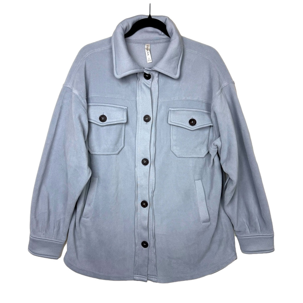 ZENANA Women’s light grey fleece shacket shirt jacket size small NWOT - Picture 2 of 6